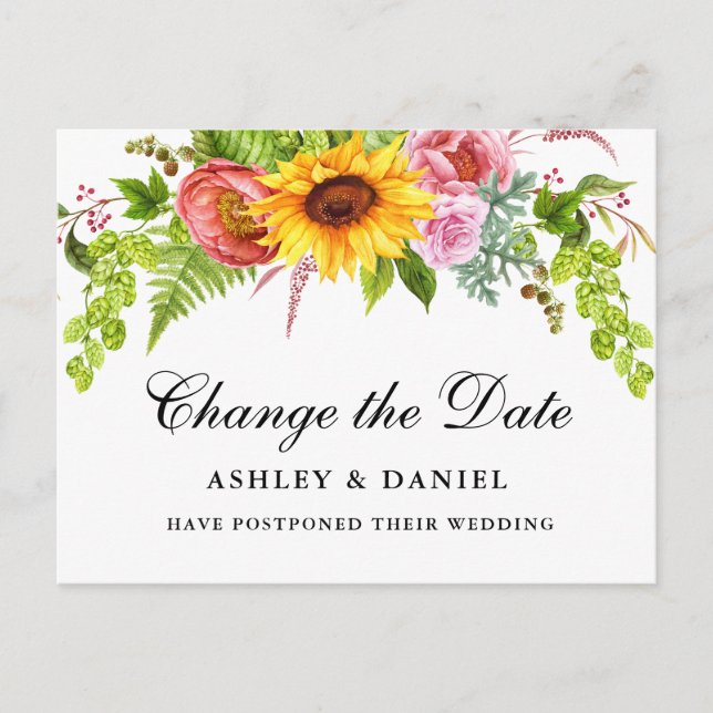 Blommigten Vattenfärgsolrosa Ändra datum Vykort (Framsida)