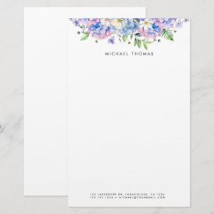 Blommigten Vattenskärda blå Hydrangeas & White Flo Brevpapper