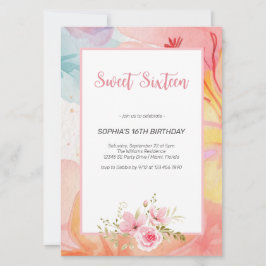 Blommigten Vibrant Watercolor Sweet sixteen Birthd Inbjudningar