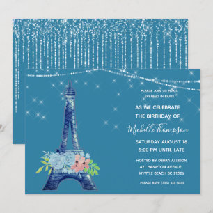 Blommigten vid flottan Paris Eiffel Torn Glitter, Inbjudningar