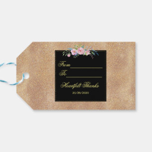 Blommigten  vid Glitter vid Guldet Ro Presentetikett