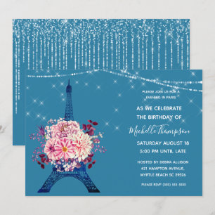 Blommigten vid marinen Paris Eiffel Torn Glitter Inbjudningar