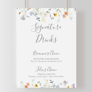 Blommigten vild Multifärgad Namnteckning Drinks Si Poster