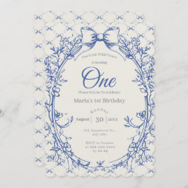 blommigten vintage Coquette Blue Bow Inbjudningar