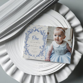 blommigten vintage Coquette Blue Bow Inbjudningar