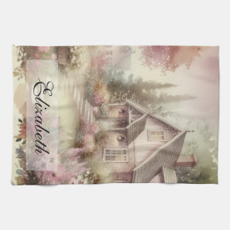 blommigten vintage Fall Scenery Cottage löv  Kökshandduk