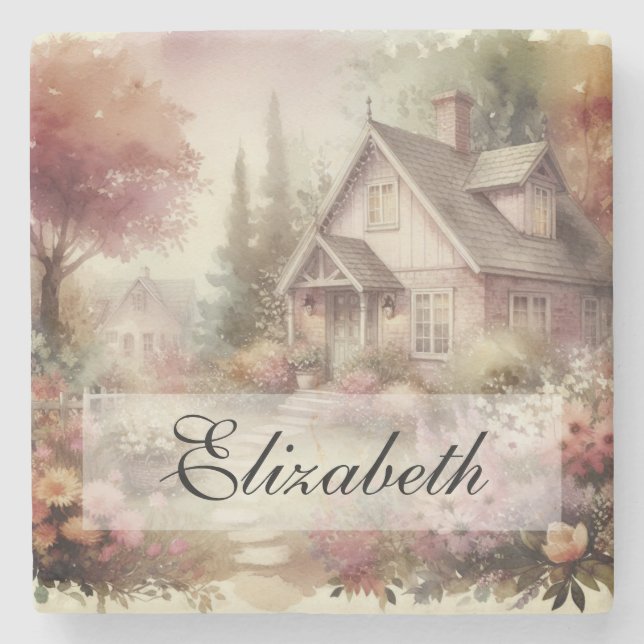 blommigten vintage Fall Scenery Cottage löv  Stenunderlägg (Framsidan)