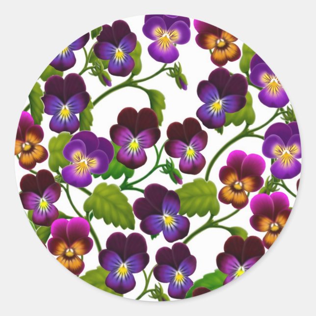 Blommigten Violas och Pansies Runt Klistermärke (Framsida)
