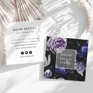 Blommigten Violet Mörk för elegant Fyrkantigt Visitkort