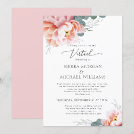 Blommigten virtuella Bröllop Elegant Rosa Peony Inbjudningar