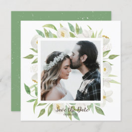 Blommigten Vit och Grönt för vattenfärg Spara datu Inbjudningar