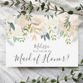 Blommigten Vit vattenfärg är min Maid of honor Inbjudningar