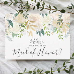 Blommigten Vit vattenfärg är min Maid of honor Inbjudningar