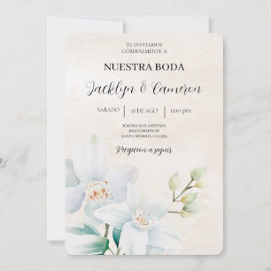 Blommigten Vita och grönt - beige Bröllop Inbjudningar