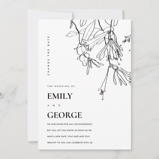 BLOMMIGTEN VITE LINE TECKNING ÄNDRAR DATKORTET TACK KORT (Framsida)