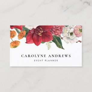 Blommigten Watercolor Amaryllis och Chrysanthemum Visitkort