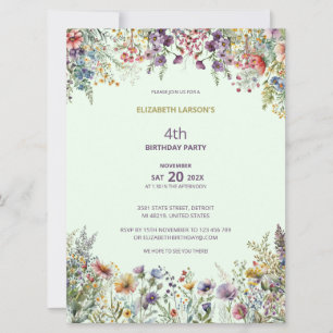 Blommigten Watercolor Birthday Inbjudningar