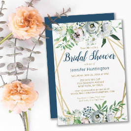 Blommigten Watercolor Blue Boho Inbjudningar