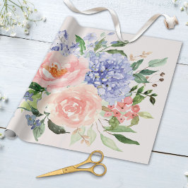 Blommigten Watercolor Blue Rosa Hydrangea Peony Vå Presentpapper