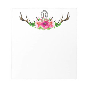 Blommigten Watercolor Boho Hjort Antler Anteckningsblock