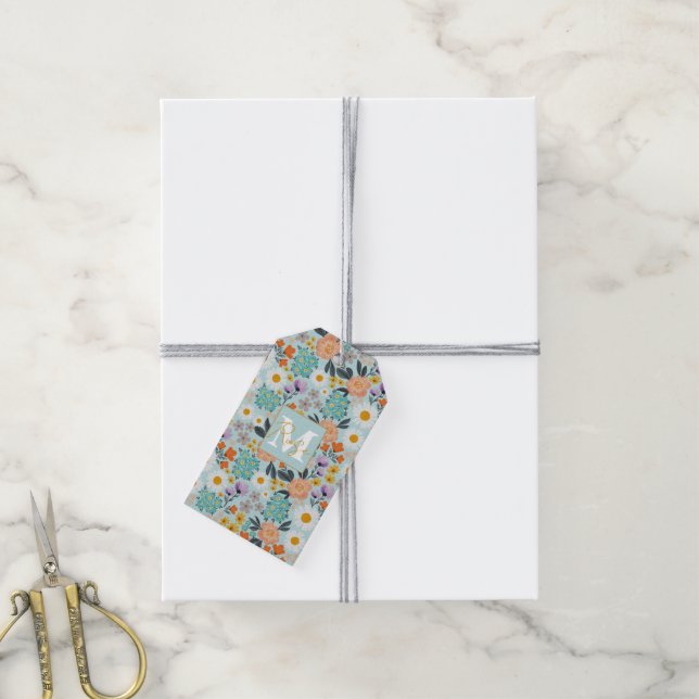 Blommigten Watercolor Boho Presentetikett (Med Snöre)