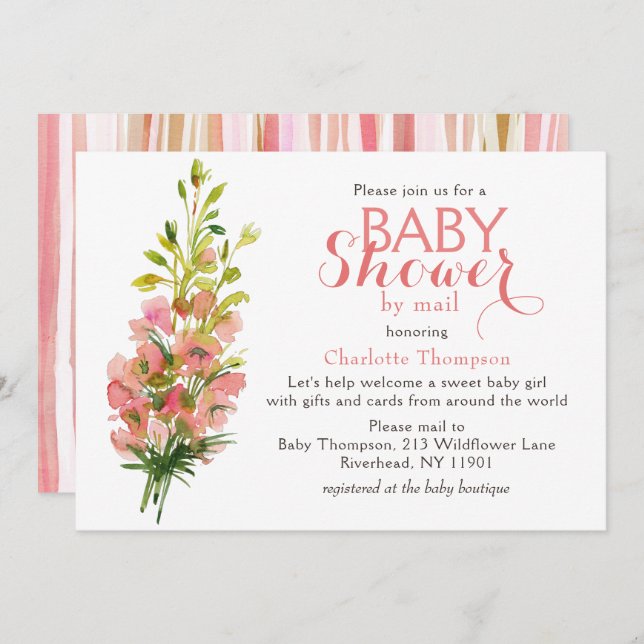 Blommigten Watercolor  Bouquet för babyvisningspro Inbjudningar (Fram/baksida)