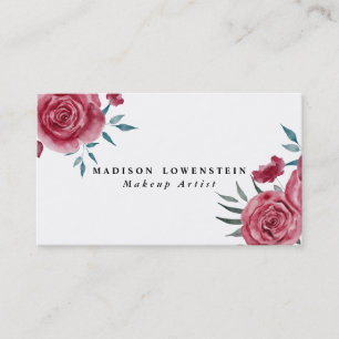 Blommigten Watercolor Burgundy Röd ros Visitkort