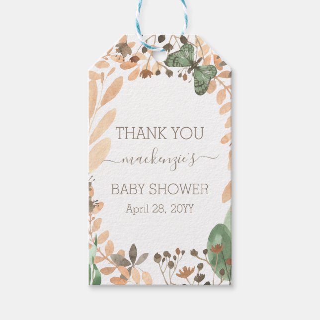 Blommigten Watercolor Butterfly Boho Presentetikett (Framsidan)