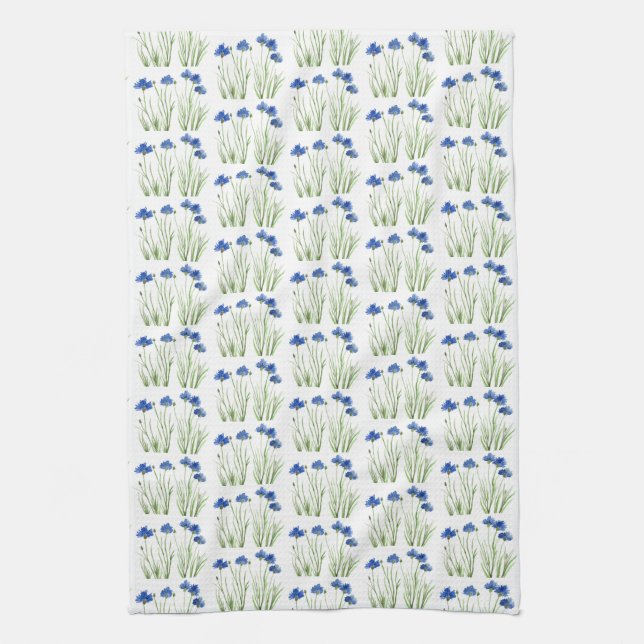 Blommigten Watercolor Cornblommor WildblomBlue Kökshandduk (Vertikal)