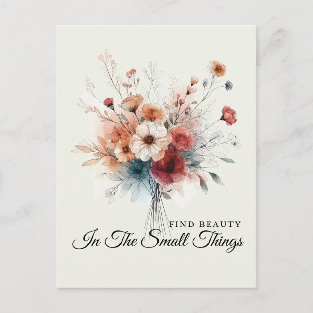 Blommigten Watercolor Find Beauty Positive Quote B Vykort (Framsida)