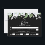Blommigten Watercolor för bat mitzvah Silver-skrip OSA Kort<br><div class="desc">Var stolt, gladd och fira den här milstolpen av din favorit Bat mitzvah med det här sofistikerade, personlig OSA-inmatningskortet för ditt evenemang! En vattenfärg för chic, förbluffande, vit och faux svep-blommigt i glitter med faux silver-skript typografi och vit sans serif-typ täcker över en dramatisk svart bakgrund. Ytterligare vattenfärgblommor och en...</div>