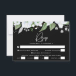 Blommigten Watercolor för bat mitzvah Silver-skrip OSA Kort<br><div class="desc">Var stolt, gladd och fira den här milstolpen av din favorit Bat mitzvah med det här sofistikerade, personlig OSA-inmatningskortet för ditt evenemang! En vattenfärg för chic, förbluffande, vit och faux svep-blommigt i glitter med faux silver-skript typografi och vit sans serif-typ täcker över en dramatisk svart bakgrund. Ytterligare vattenfärgblommor och en...</div>