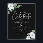 Blommigten Watercolor för bat mitzvah Silver-skrip Tilläggskort<br><div class="desc">Var stolt, gladd och visa den här milstolpen av din favoritBat mitzvah! Inkludera den här moderna, sparsamma infogningen av personlig för ytterligare information till evenemanget. En chic, förbluffande, vit och faux silver glitter blommigt med faux silver foil-skript typografi och vit sans serif-typ överträffar en dramatisk svart bakgrund. Ytterligare vattenfärgblommor och...</div>
