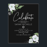 Blommigten Watercolor för bat mitzvah Silver-skrip Tilläggskort<br><div class="desc">Var stolt, gladd och visa den här milstolpen av din favoritBat mitzvah! Inkludera den här moderna, sparsamma infogningen av personlig för ytterligare information till evenemanget. En chic, förbluffande, vit och faux silver glitter blommigt med faux silver foil-skript typografi och vit sans serif-typ överträffar en dramatisk svart bakgrund. Ytterligare vattenfärgblommor och...</div>