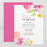 Blommigten Watercolor för  Flicka Shower-inbjudnin