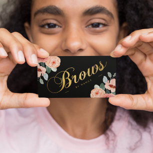 Blommigten Watercolor för Guld Brows Script Callig Visitkort