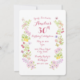 Blommigten Watercolor Garden Födelsedagsfest inbju Inbjudningar