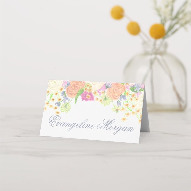 Blommigten Watercolor Garden Party Placeringskort (Framsida)