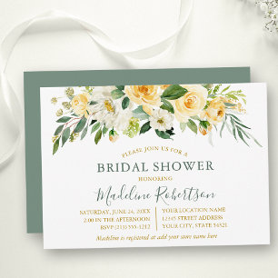 Blommigten Watercolor Gult Sage Guld Möhippa Inbjudningar