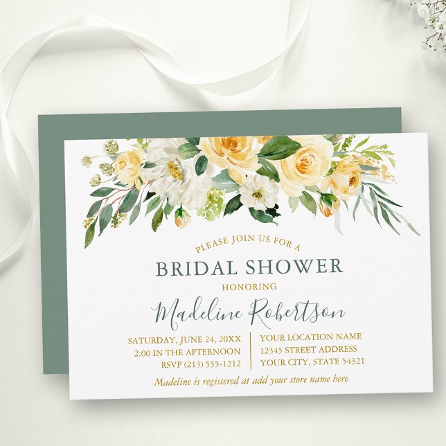 Blommigten Watercolor Gult Sage Guld Möhippa Inbjudningar (Customize to change text color, text style or color of back of card.)