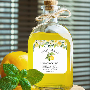 Blommigten Watercolor Lemon Limoncello Bröllop Fyrkantigt Klistermärke