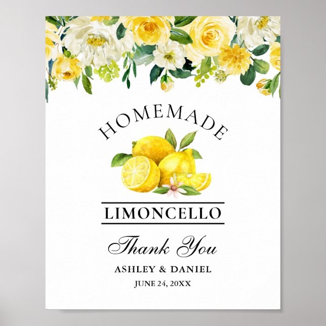 Blommigten Watercolor Lemons Limoncello Bröllop Poster (Framsidan)