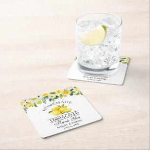 Blommigten Watercolor Lemons Limoncello Bröllop Underlägg Papper Kvadrat