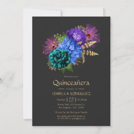 Blommigten Watercolor Mardi Gras Quinceañera Photo Inbjudningar
