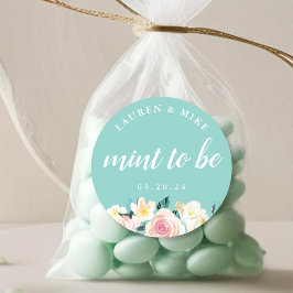 Blommigten Watercolor Mint to be Wedding Favor Runt Klistermärke