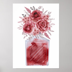 Blommigten Watercolor Parfym Flaska Poster