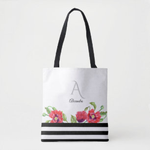 Blommigten Watercolor Red Poppies Art Monogram Tygkasse