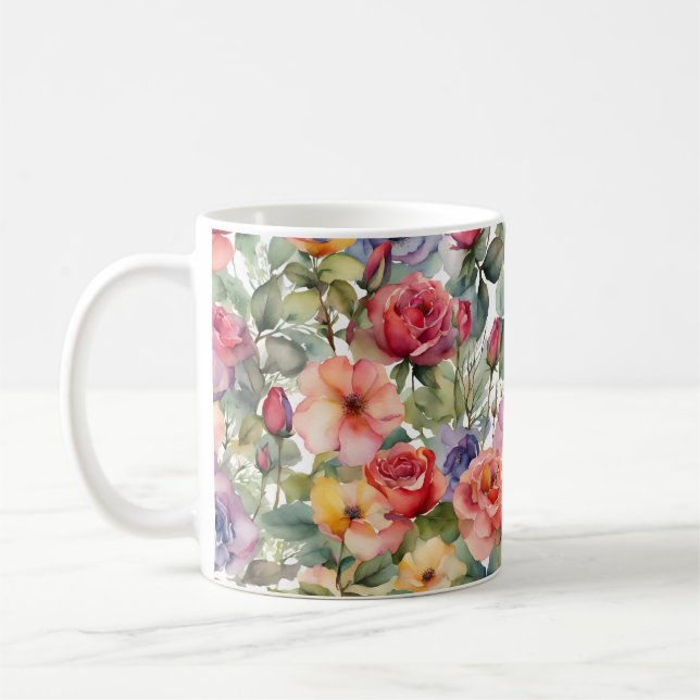 Blommigten Watercolor Red Vild Ro Kaffemugg (Vänster)
