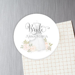 Blommigten Watercolor Ro Bride Bröllop Dress Magnet
