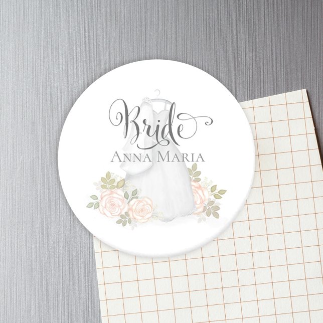 Blommigten Watercolor Ro Bride Bröllop Dress Magnet (Skapare uppladdad)